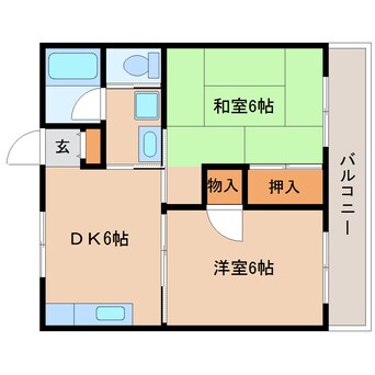 間取図 近鉄難波線・奈良線/富雄駅 徒歩8分 1階 築32年