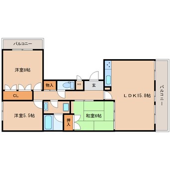 間取図 近鉄難波線・奈良線/学園前駅 徒歩11分 4階 築41年