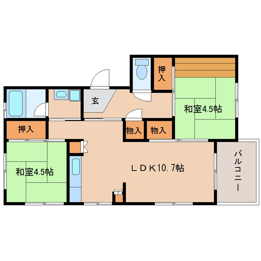 間取図 近鉄けいはんな線/学研奈良登美ケ丘駅 徒歩19分 3階 築56年