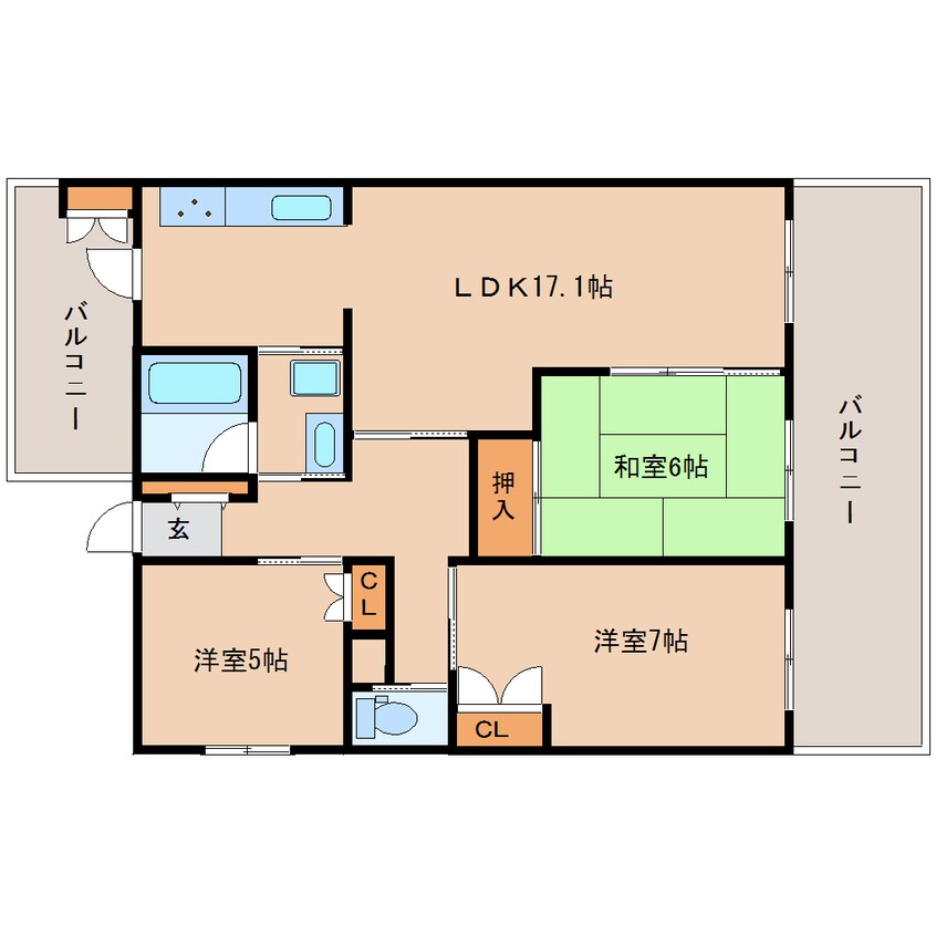 間取図 近鉄けいはんな線/学研奈良登美ケ丘駅 徒歩5分 2階 築16年