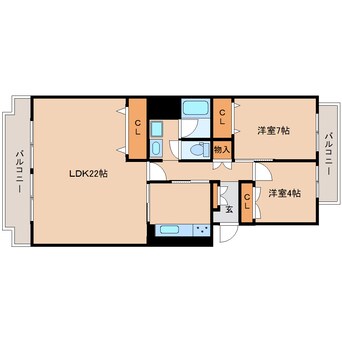間取図 近鉄難波線・奈良線/富雄駅 徒歩6分 3階 築40年