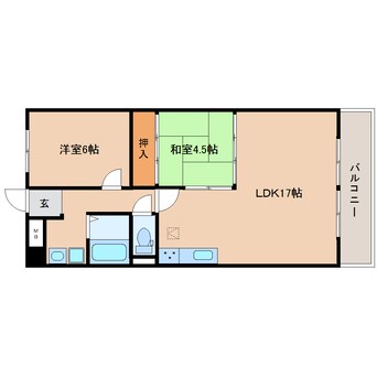 間取図 近鉄難波線・奈良線/学園前駅 徒歩20分 1階 築44年