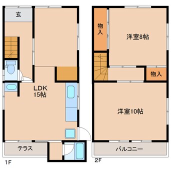 間取図 近鉄難波線・奈良線/富雄駅 徒歩7分 1-2階 築45年