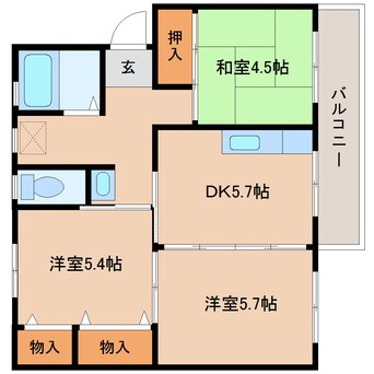 間取図 近鉄けいはんな線/学研奈良登美ケ丘駅 徒歩20分 3階 築56年