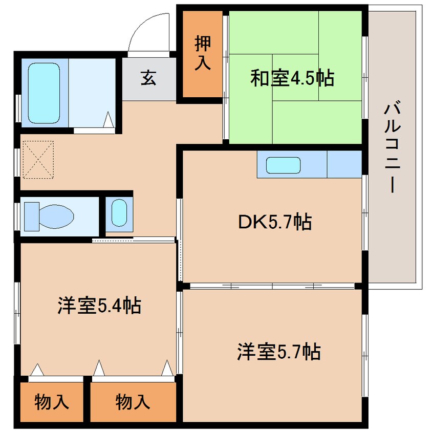 間取図 近鉄けいはんな線/学研奈良登美ケ丘駅 徒歩20分 3階 築56年