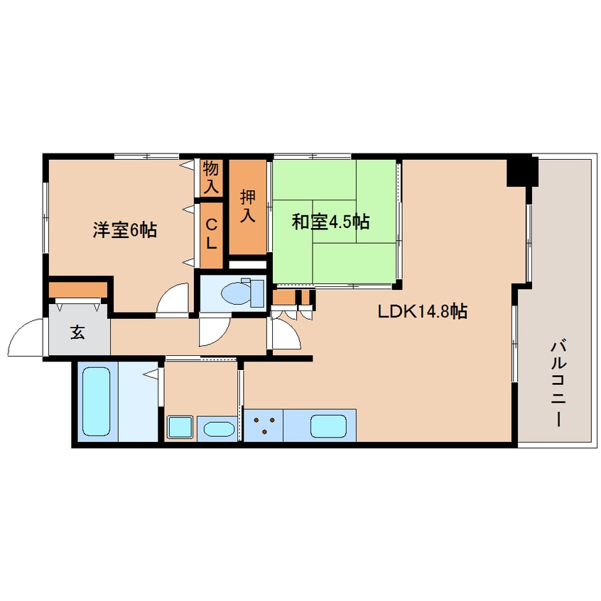 間取図 近鉄難波線・奈良線/富雄駅 徒歩5分 5階 築21年