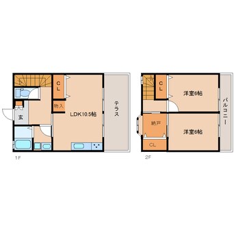 間取図 近鉄難波線・奈良線/富雄駅 徒歩18分 1-2階 築46年