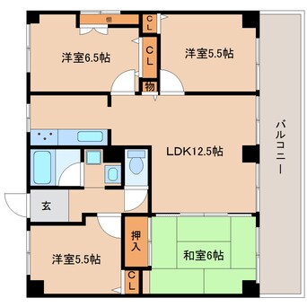 間取図 近鉄難波線・奈良線/学園前駅 徒歩9分 3階 築36年