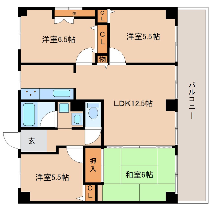 間取図 近鉄難波線・奈良線/学園前駅 徒歩9分 3階 築36年