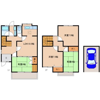 間取図 近鉄難波線・奈良線/富雄駅 徒歩11分 1-2階 築42年