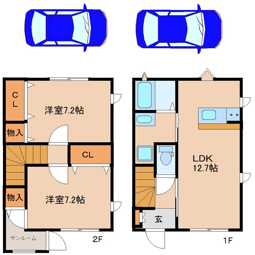 間取図 近鉄難波線・奈良線/学園前駅 徒歩15分 1-2階 建築中