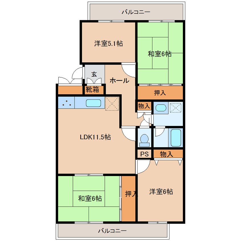 間取図 近鉄難波線・奈良線/学園前駅 徒歩9分 3階 築41年