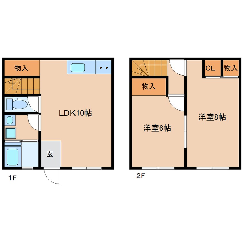 間取図 近鉄難波線・奈良線/富雄駅 徒歩18分 1-2階 築46年