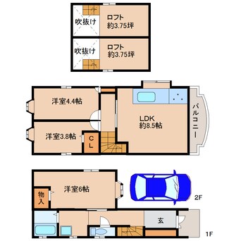 間取図 近鉄難波線・奈良線/学園前駅 徒歩8分 1-2階 築25年