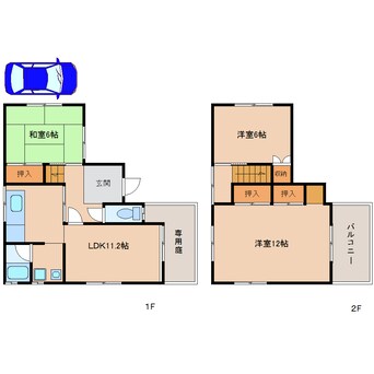 間取図 近鉄難波線・奈良線/学園前駅 バス14分東坂下車:停歩5分 1-2階 築36年