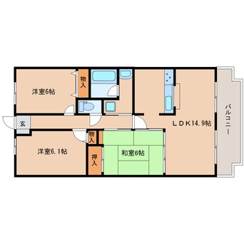 間取図 近鉄難波線・奈良線/富雄駅 徒歩16分 3階 築28年