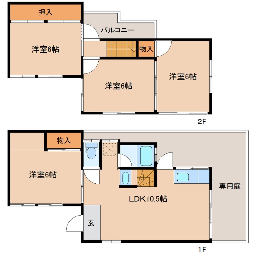 間取図 近鉄難波線・奈良線/富雄駅 徒歩6分 1-2階 築39年