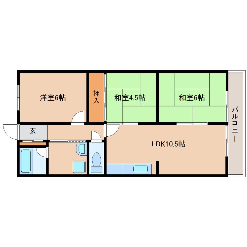 間取図 近鉄難波線・奈良線/富雄駅 徒歩19分 1階 築46年