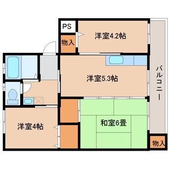 間取図 近鉄けいはんな線/学研奈良登美ケ丘駅 徒歩20分 2階 築54年