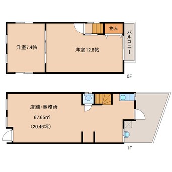 間取図 近鉄難波線・奈良線/学園前駅 徒歩5分 1-2階 築61年