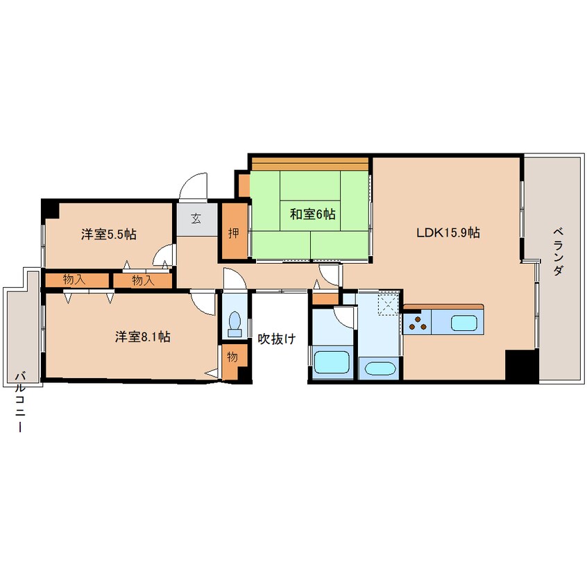 間取図 近鉄難波線・奈良線/学園前駅 徒歩10分 2階 築35年
