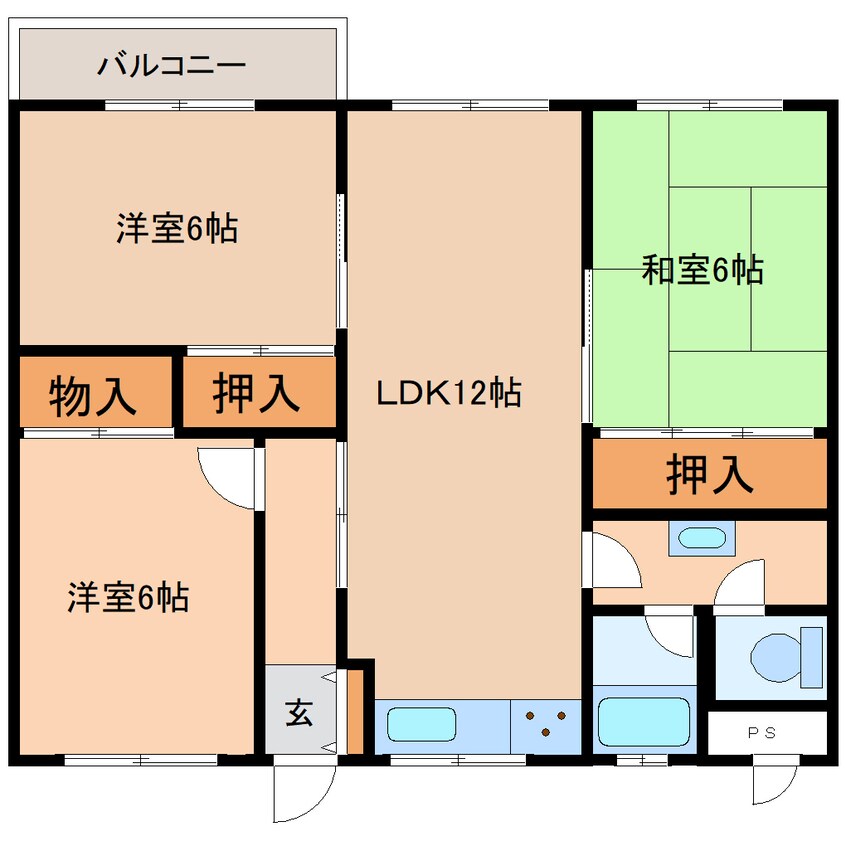 間取図 近鉄難波線・奈良線/学園前駅 徒歩26分 2階 築47年
