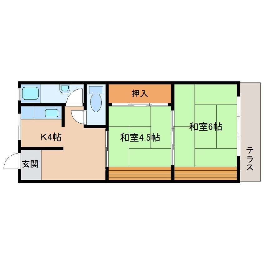 間取図 近鉄生駒線/一分駅 徒歩4分 1階 築45年