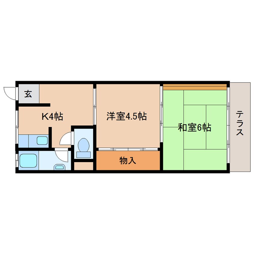 間取図 近鉄生駒線/一分駅 徒歩4分 1階 築45年