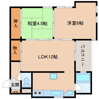 間取図 近鉄生駒線/一分駅 徒歩6分 2階 築33年