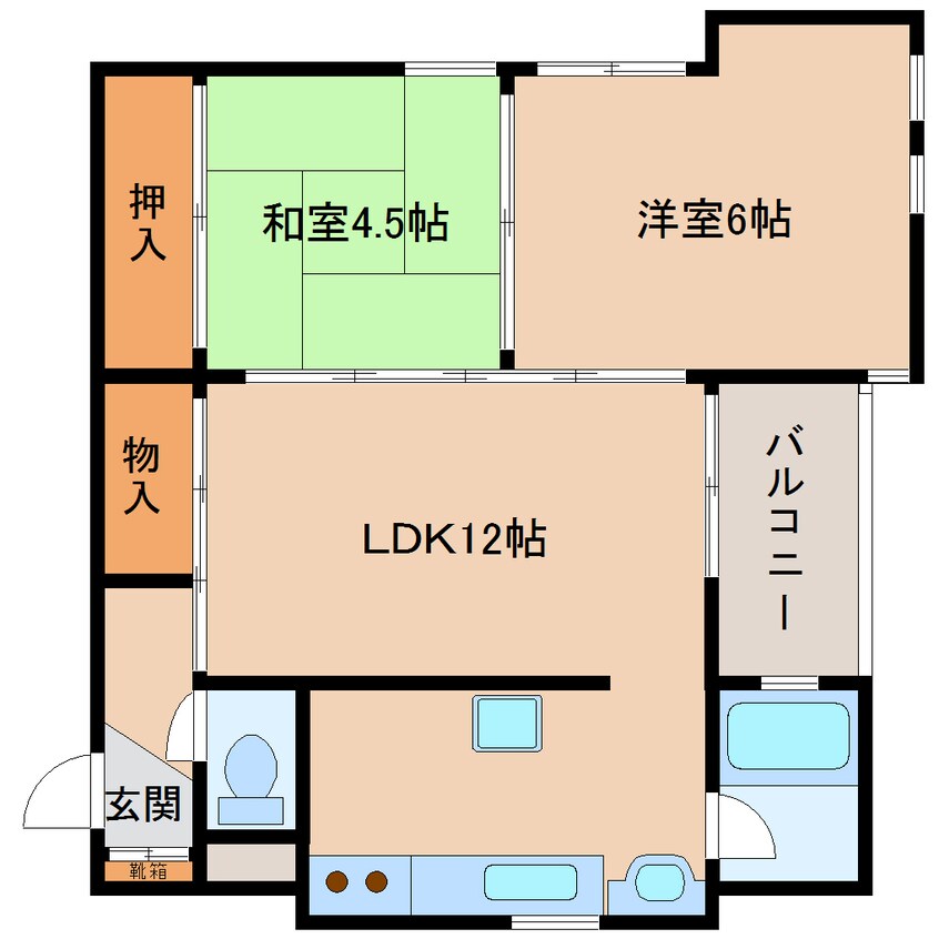 間取図 近鉄生駒線/一分駅 徒歩6分 2階 築33年