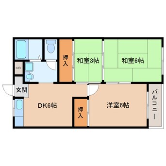 間取図 近鉄生駒線/一分駅 徒歩8分 3階 築39年