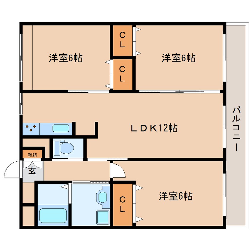 間取図 近鉄難波線・奈良線/生駒駅 バス10分新生駒台下車:停歩6分 3階 築28年