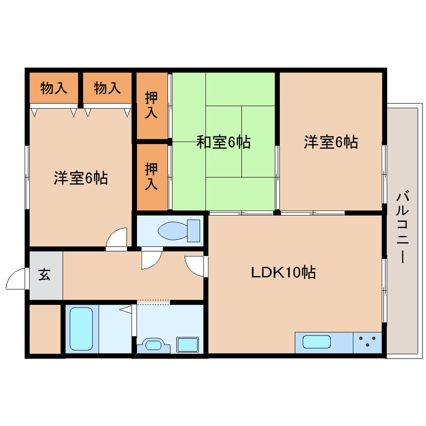 間取図 近鉄難波線・奈良線/生駒駅 徒歩16分 3階 築34年