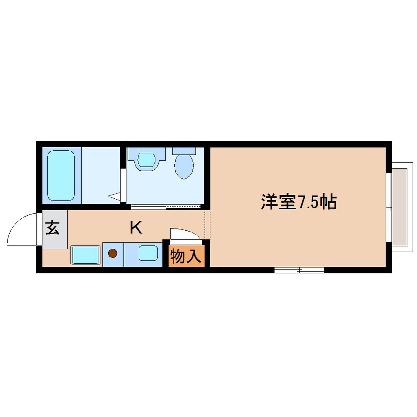 間取図 近鉄生駒線/一分駅 徒歩2分 1階 築34年