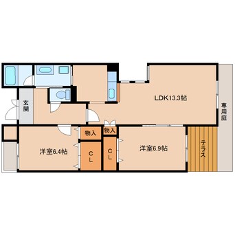 間取図 近鉄生駒線/南生駒駅 徒歩8分 1階 築23年