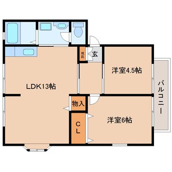 間取図 近鉄生駒線/一分駅 徒歩5分 1階 築33年