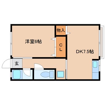 間取図 近鉄難波線・奈良線/生駒駅 徒歩10分 1階 築45年