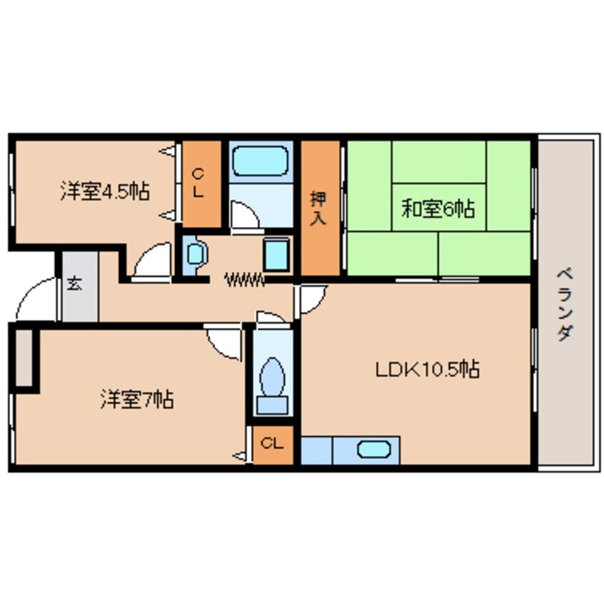 間取図 近鉄難波線・奈良線/東生駒駅 徒歩5分 3階 築28年