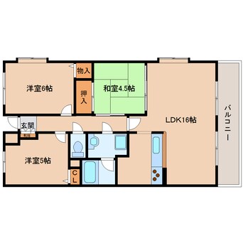 間取図 近鉄難波線・奈良線/生駒駅 徒歩8分 2階 築29年