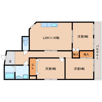 間取図 近鉄難波線・奈良線/東生駒駅 徒歩11分 3階 築29年