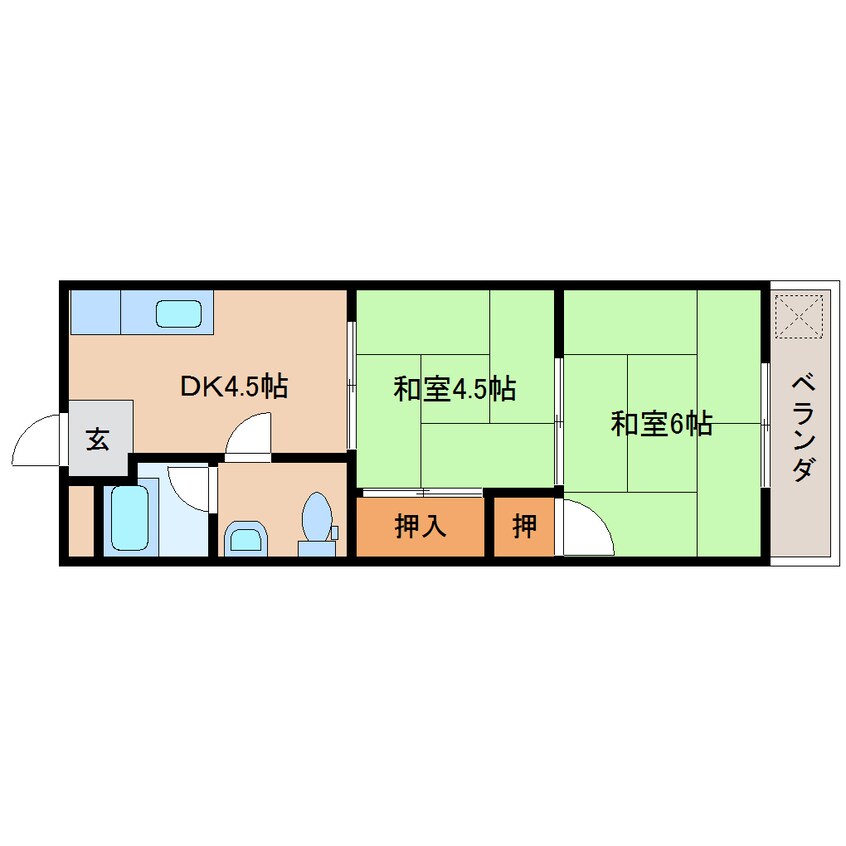 間取図 近鉄生駒線/菜畑駅 徒歩10分 1階 築40年