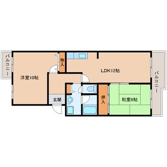 間取図 近鉄難波線・奈良線/生駒駅 徒歩9分 2階 築33年