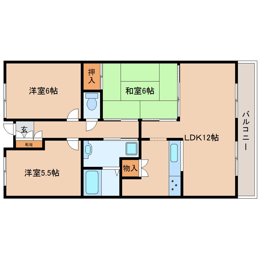 間取図 近鉄難波線・奈良線/東生駒駅 バス7分さつき台住宅下車:停歩8分 2階 築26年