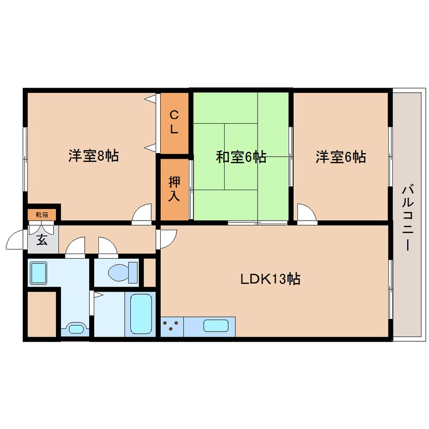 間取図 近鉄難波線・奈良線/東生駒駅 徒歩2分 6階 築32年