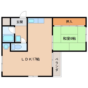 間取図 近鉄生駒線/一分駅 徒歩4分 3階 築36年