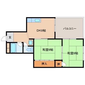 間取図 近鉄生駒線/一分駅 徒歩4分 2階 築36年