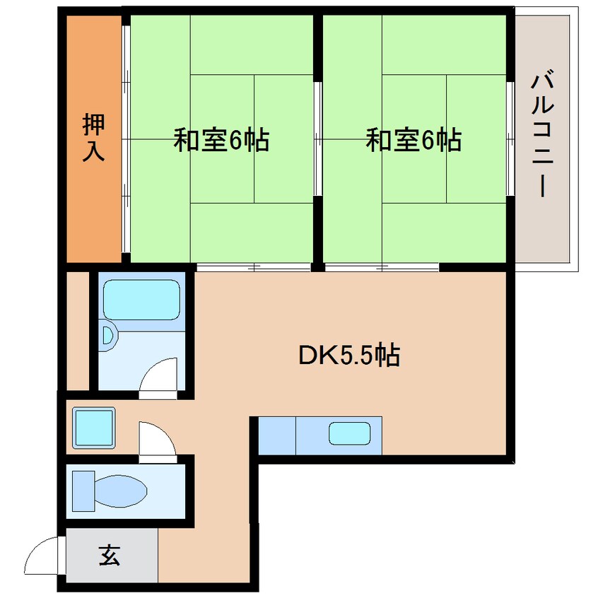 間取図 近鉄生駒線/一分駅 徒歩4分 2階 築36年