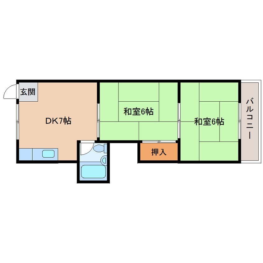 間取図 近鉄生駒線/南生駒駅 徒歩3分 2階 築40年