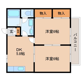 間取図 近鉄難波線・奈良線/生駒駅 徒歩11分 2階 築26年
