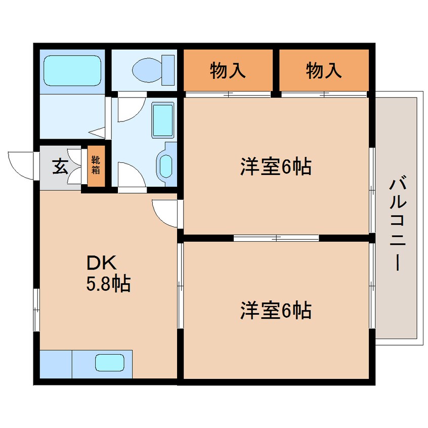 間取図 近鉄難波線・奈良線/生駒駅 徒歩11分 2階 築26年